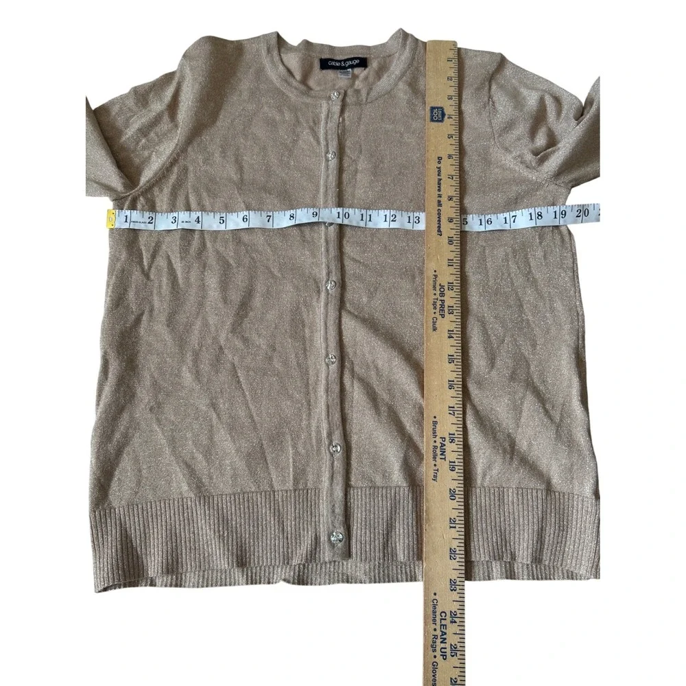 Cable & Gauge Womens Tan Glitter Knit Cardigan‎ Button Up Long Sleeve Top XLP